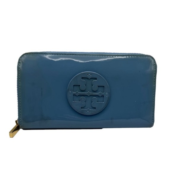 TORY BURCH Blue Patent Leather Zip Around Wallet - Picture 1 of 10